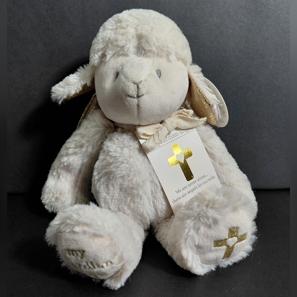 Demdaco Cream Plush Lamb with Gold Cross